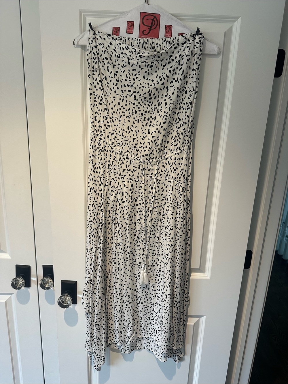 Olivaceous Cream and Black Asymmetrical Printed Midi Dress